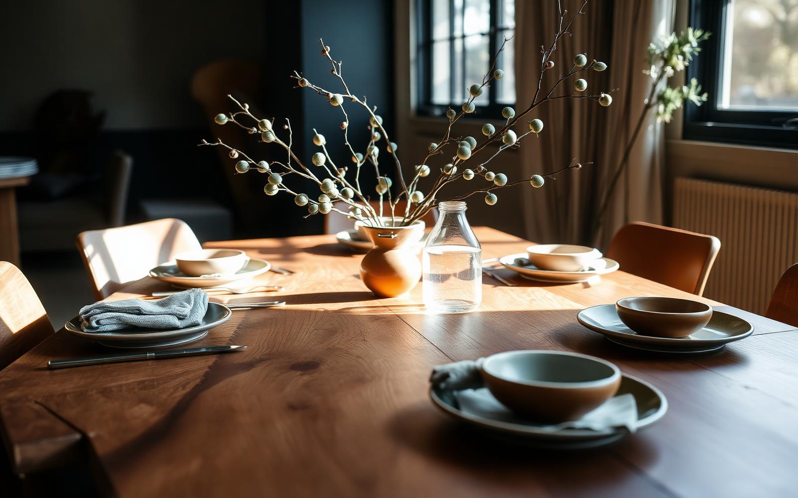 Australian dining table styled with jarrah and terracotta