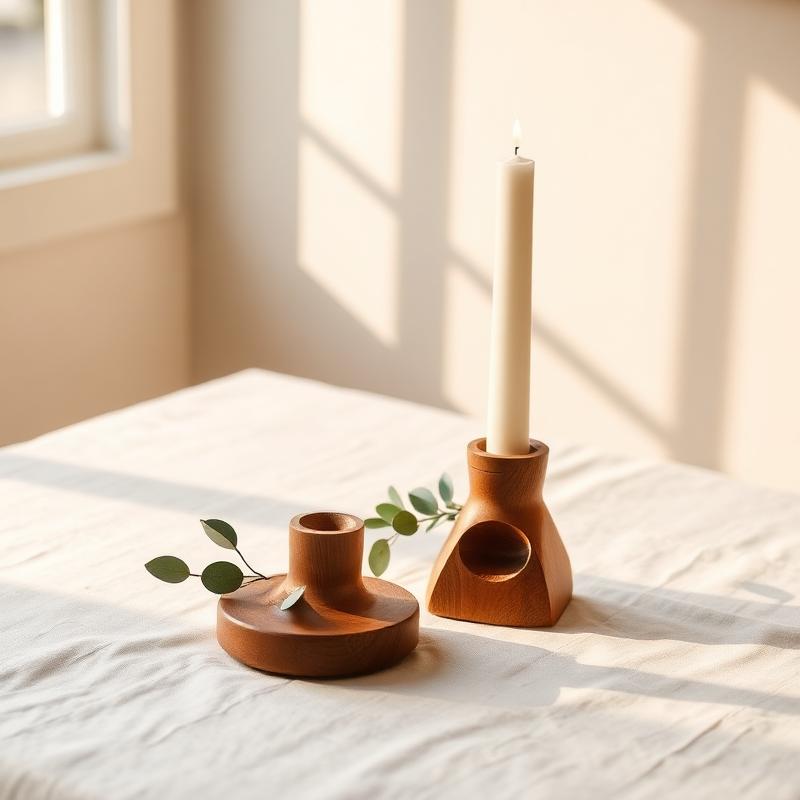 Timber Candle Holder Pair